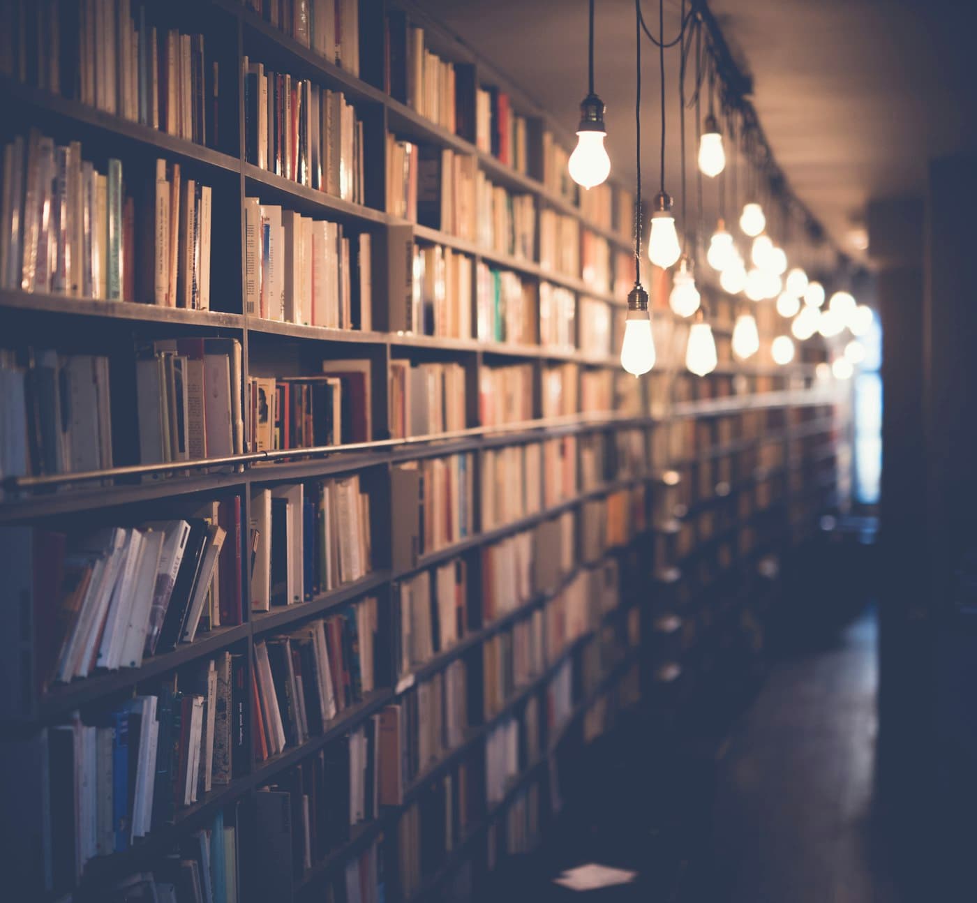 A library aisle lined with books